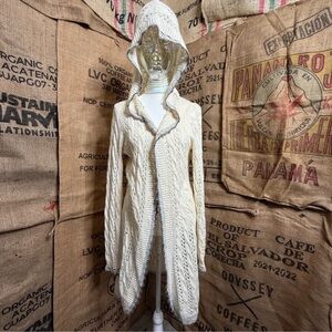 so soft cottagecore Cream Hooded Open-Front Knit Cardigan Sweater